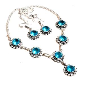 New simulated blue topaz sterling silver necklace &; earrings